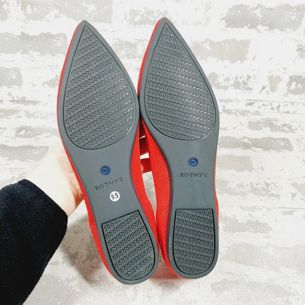 NEW Rothy's The Flat Red Knit Pointy Toe Slip On Loafers O153 - Picture 6 of 8